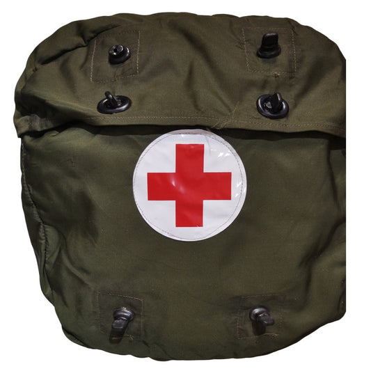 British WWII-Era Medic Bag, Green, Red Cross Emblem, Grommet Closure, EUC