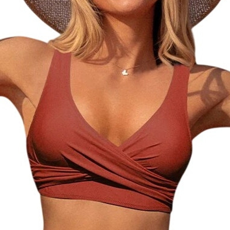 Beachsissi Twist Front Bikini Top Solid Bronze Women’s Swim Top Small (4-6)