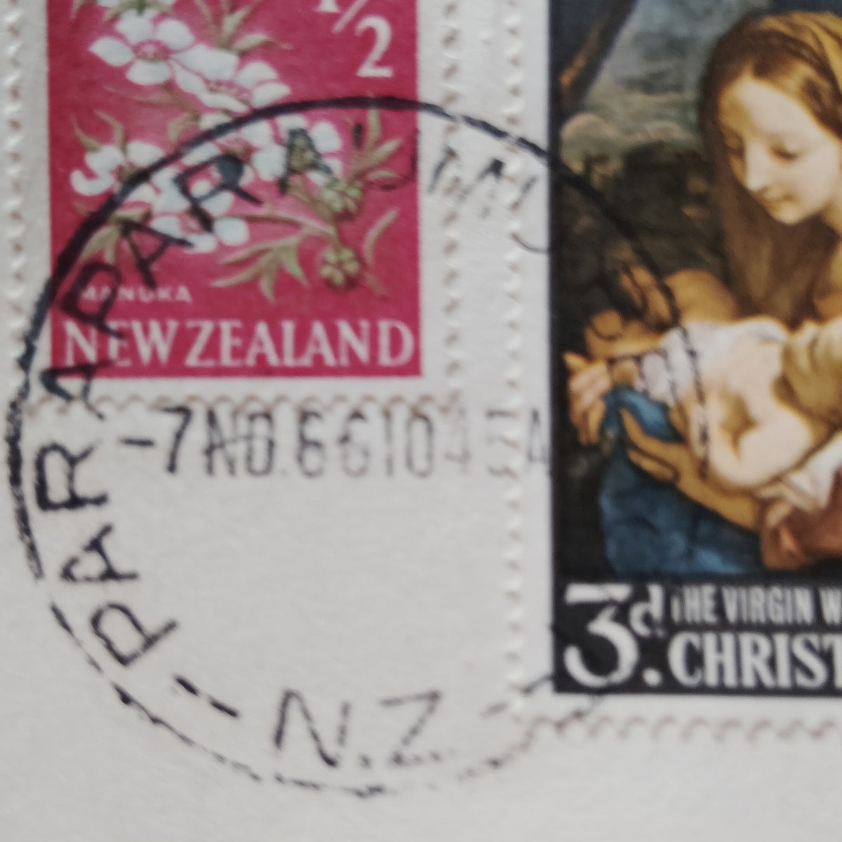 Vintage New Zealand 1966 Christmas Cover 3d Maratta & 1/2d Manuka Postmarked