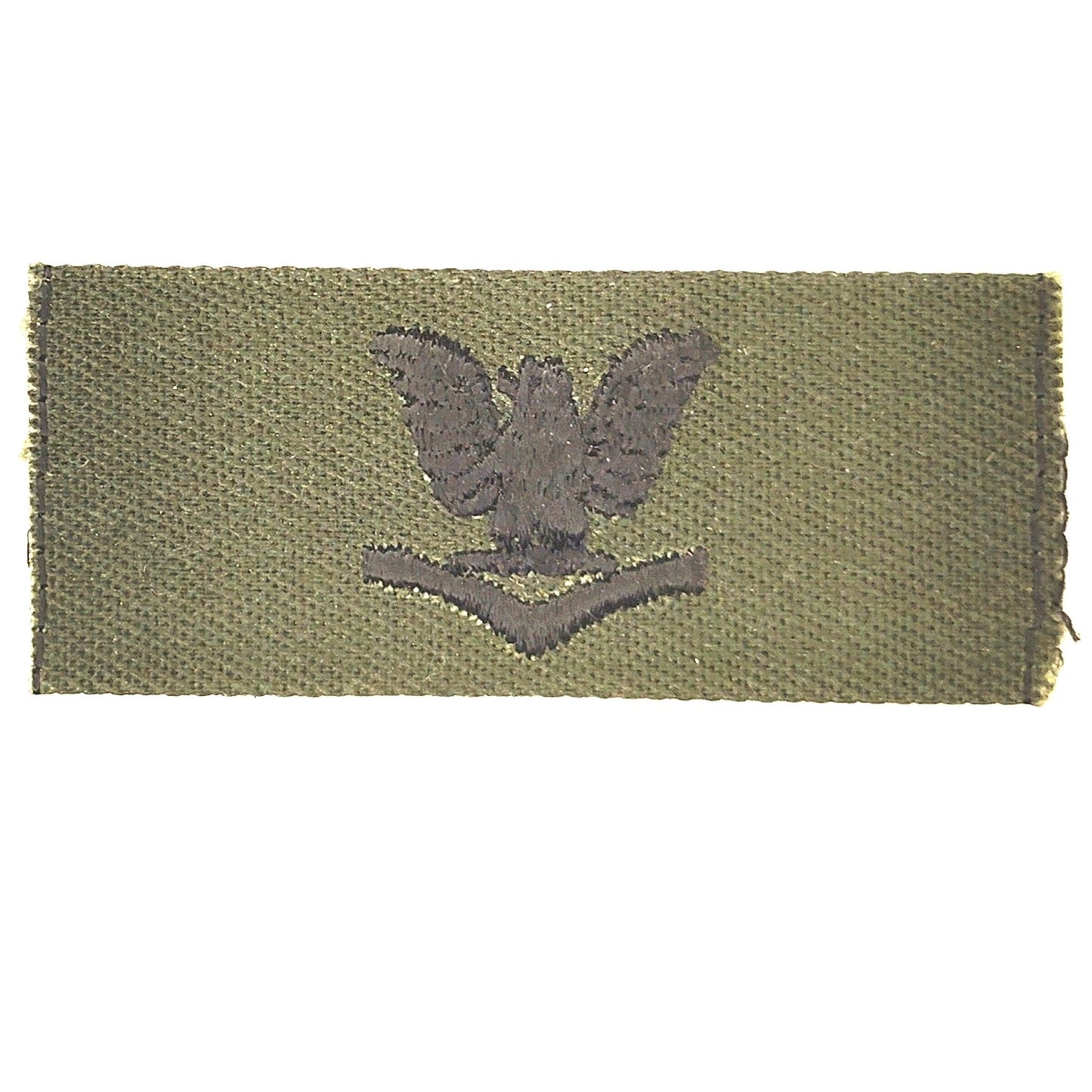 US Navy PO3 E‑4 Collar Device Pair Subdued Black on Green 2‑3/8" × 1"