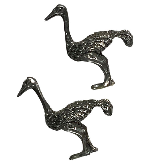 Set of 2 Vintage Ostrich Pewter Figures, Each one is Aprox. 1-3/4"W X 1-3/4"H