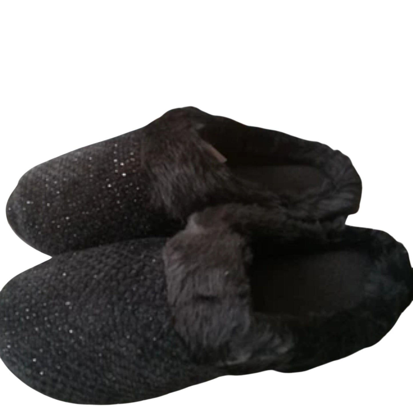 Totes Women’s Large 8‑9 Black Sparkle Faux Fur Memory Foam Slippers