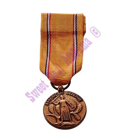 American Defense Service Mini Medal (3/4"D) Ribbon (3/4"W) Overall 2-1/4"H