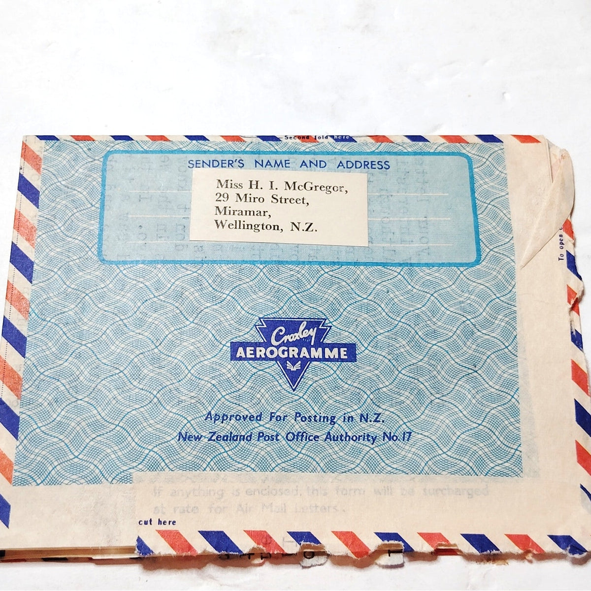 Vintage New Zealand Aerogramme to USA 8c Flag Stamp Air Mail Letter