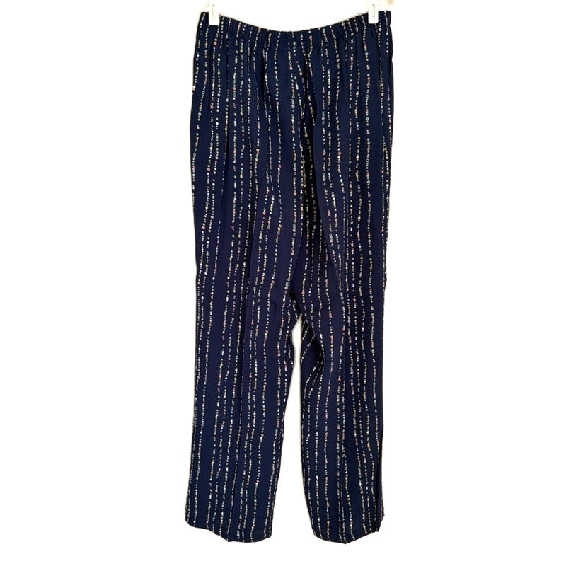 Blair Norm Thompson Women's 2-Piece Yellow Top & Navy Print Pants Set L