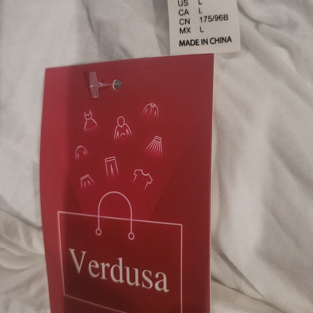 Verdusa Casual Short Sleeve V Neck Criss Cross Twist Tie Front Crop Tee Top, LRG