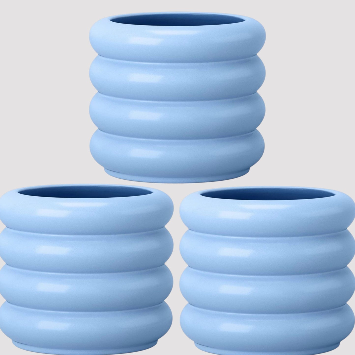 3‑PK Small Bubble Ceramic Planters – Pastel Blue – 5 Inch – Plugged Drain