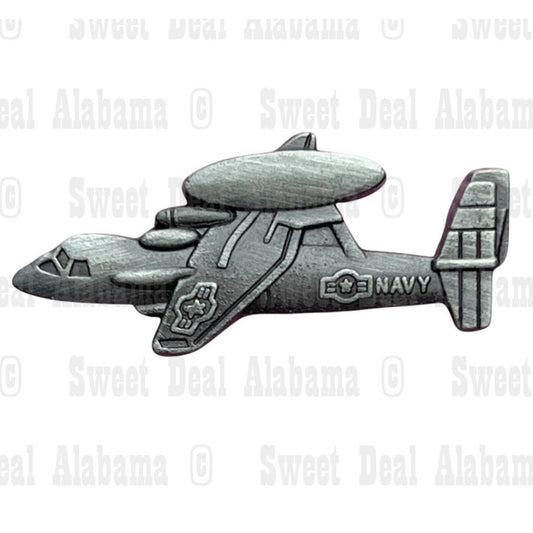 E2C Hawkeye Aircraft, Patinated Finish Hat, Lapel, Brooch Pin 1-1/4"W x 3/4"H