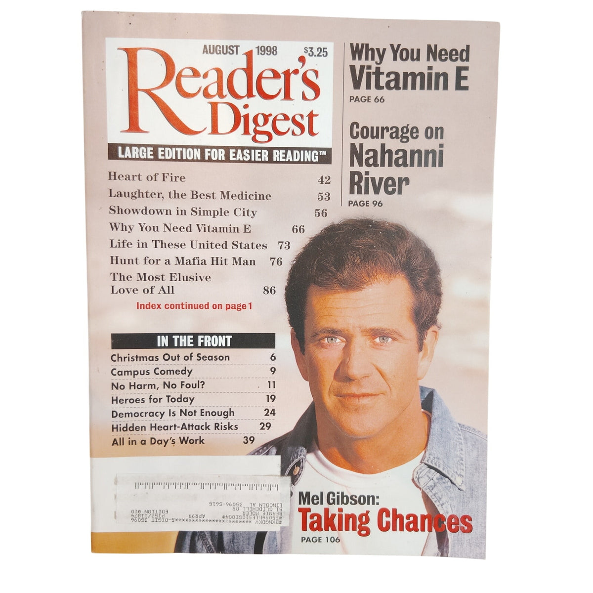 Reader's Digest August 1998 Large Print Edition Magazine - Mel Gibson Cover