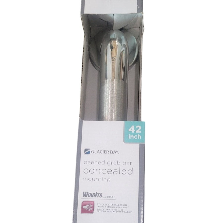 Glacier Bay 42" x 1.5" Concealed Peened ADA Grab Bar – Polished Stainless Steel