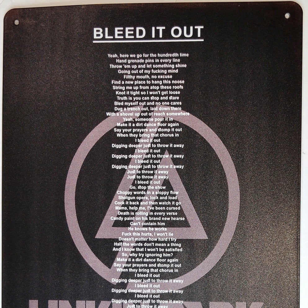Linkin Park Bleed It Out Tin Sign 12×8 Music Lyrics Metal Wall Art Decor