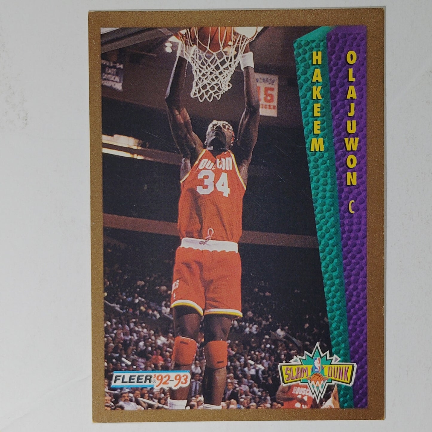 1992-93 Fleer Hakeem Olajuwon Card No. 294 – Slam Dunk Insert – Rockets – VG/EX