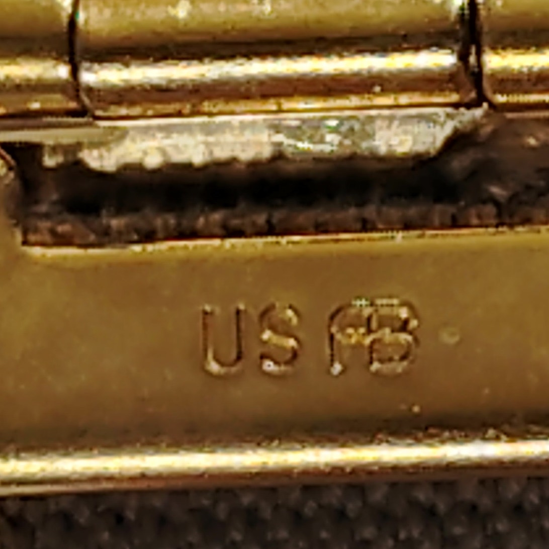 37" x 1-1/4" Khaki Web Belt – Slide Buckle, Marked U.S., PB (Premier Brass)