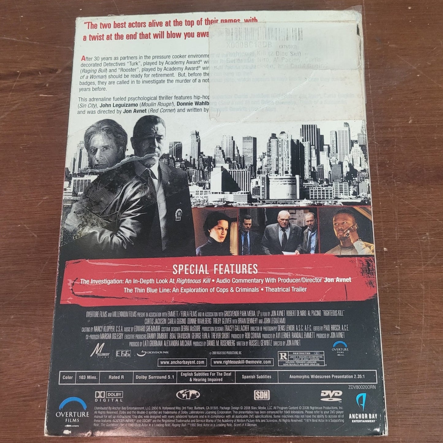 Righteous Kill (DVD, 2008) Crime Thriller Starring Robert De Niro & Al Pacino