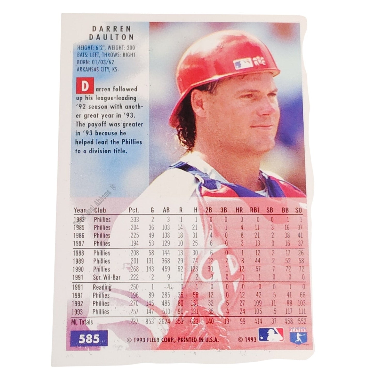 Darren Daulton, Philadelphia Phillies #585, 1994 Fleer Baseball Collector's Card
