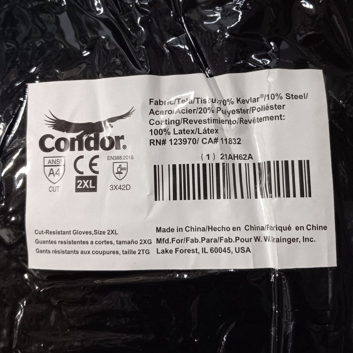 Bulk Lot 12-Pk 2XL Condor Cut‑Resistant (A4) Kevlar Coated Gloves, Yellow 21AH62