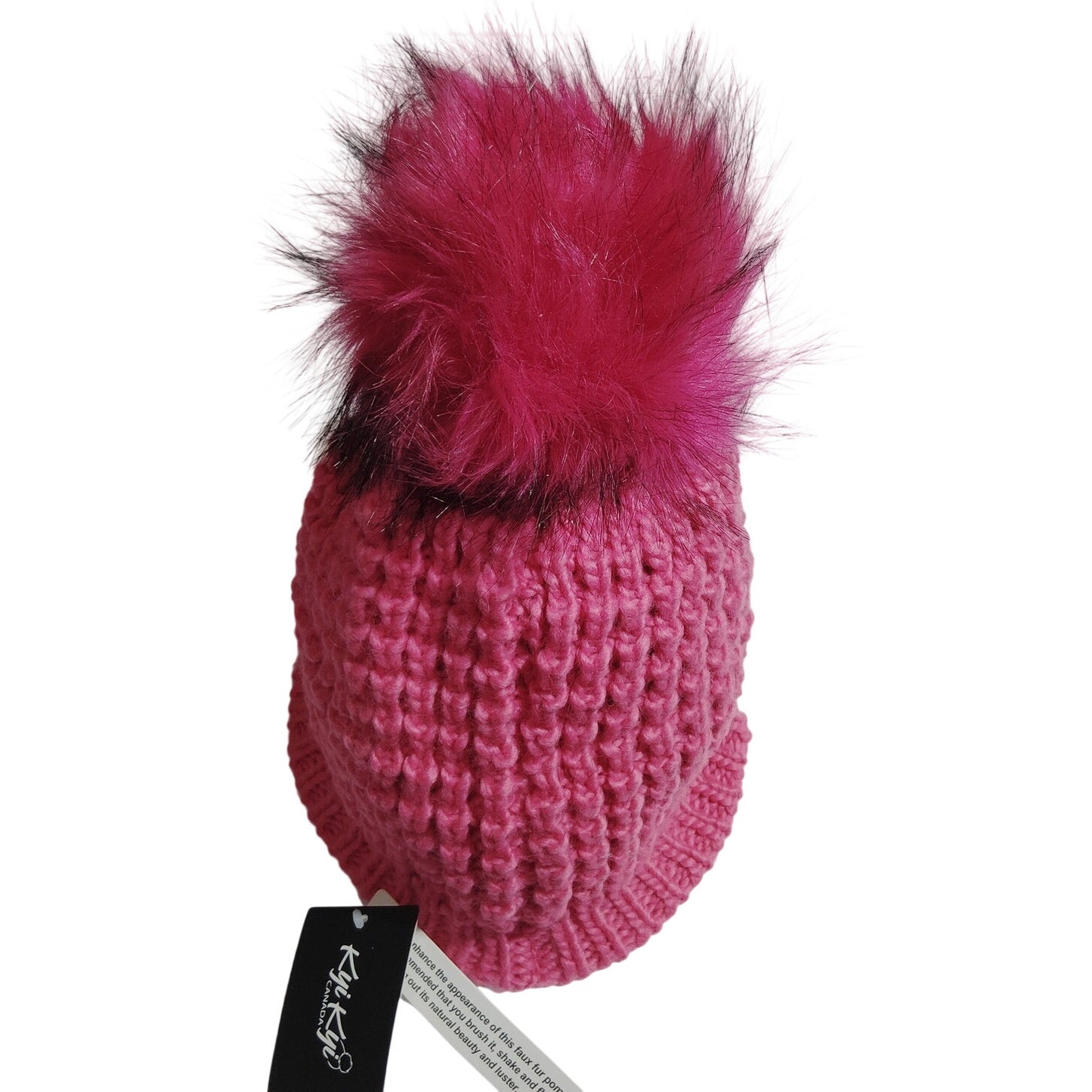 Kyi Kyi Faux Fur Pom Pom Knit Hat – Blush Fuchsia – One Size