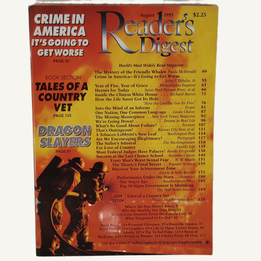 Reader's Digest August 1995 Vintage Magazine Firefighter Cover Back Issue