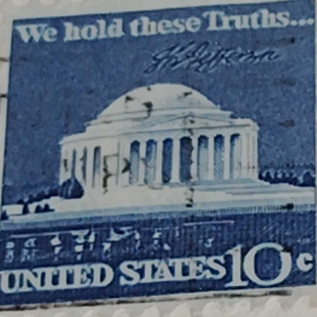 1973 Jefferson Memorial 10¢ Stamp – “We Hold These Truths…” – Torn from Envelope
