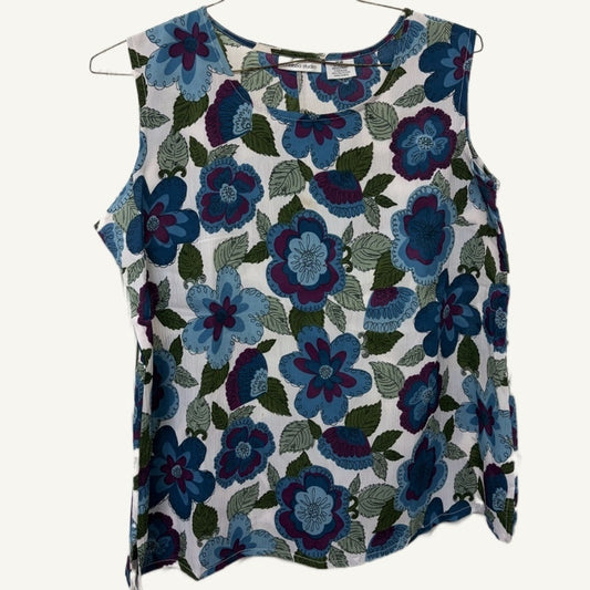 Chelsea Studio Floral Sheer Tank Top 14W - White & Blue Plus Size