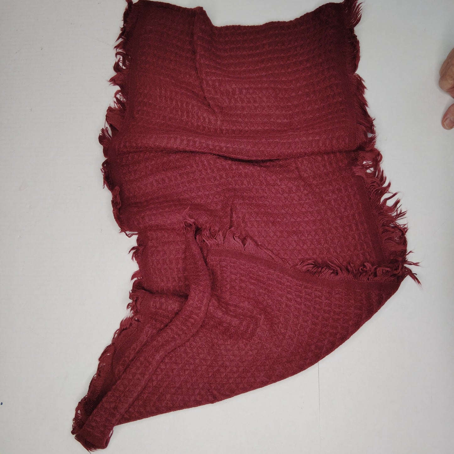 Lucky Leaf Loop Infinity Scarf w/ Tassles, 100% Viscose, Solid Burgundy