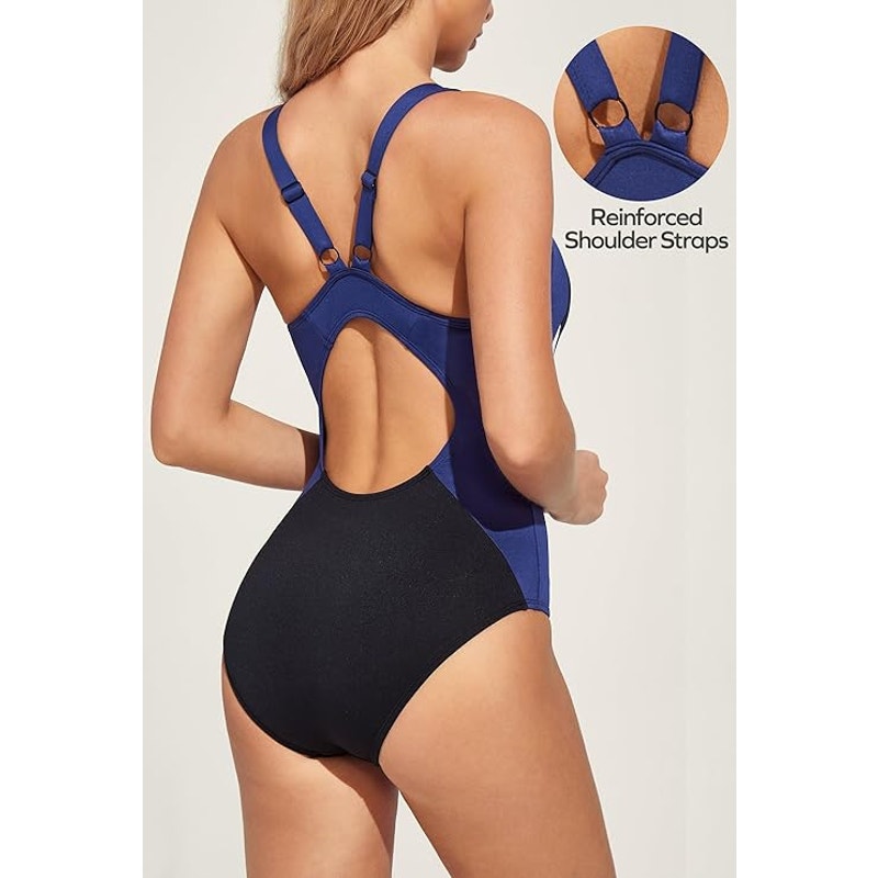 Ewedoos One Piece Athletic, Adjustable Strap, Tummy Control Swimming Suit, XL