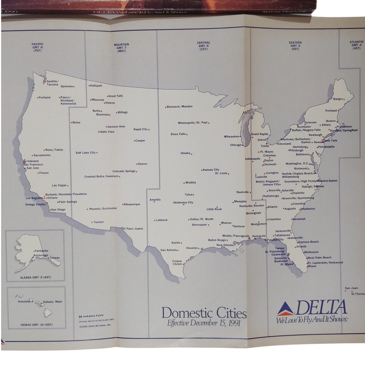 Delta Air Lines Timetable – Apr 1, 1990 – Alaska Theme Cover – 425 Pages