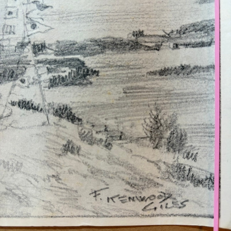 VTG F Kenwood Giles Original Pencil Sketches (2) - Flat Holm Lighthouse, Bermuda