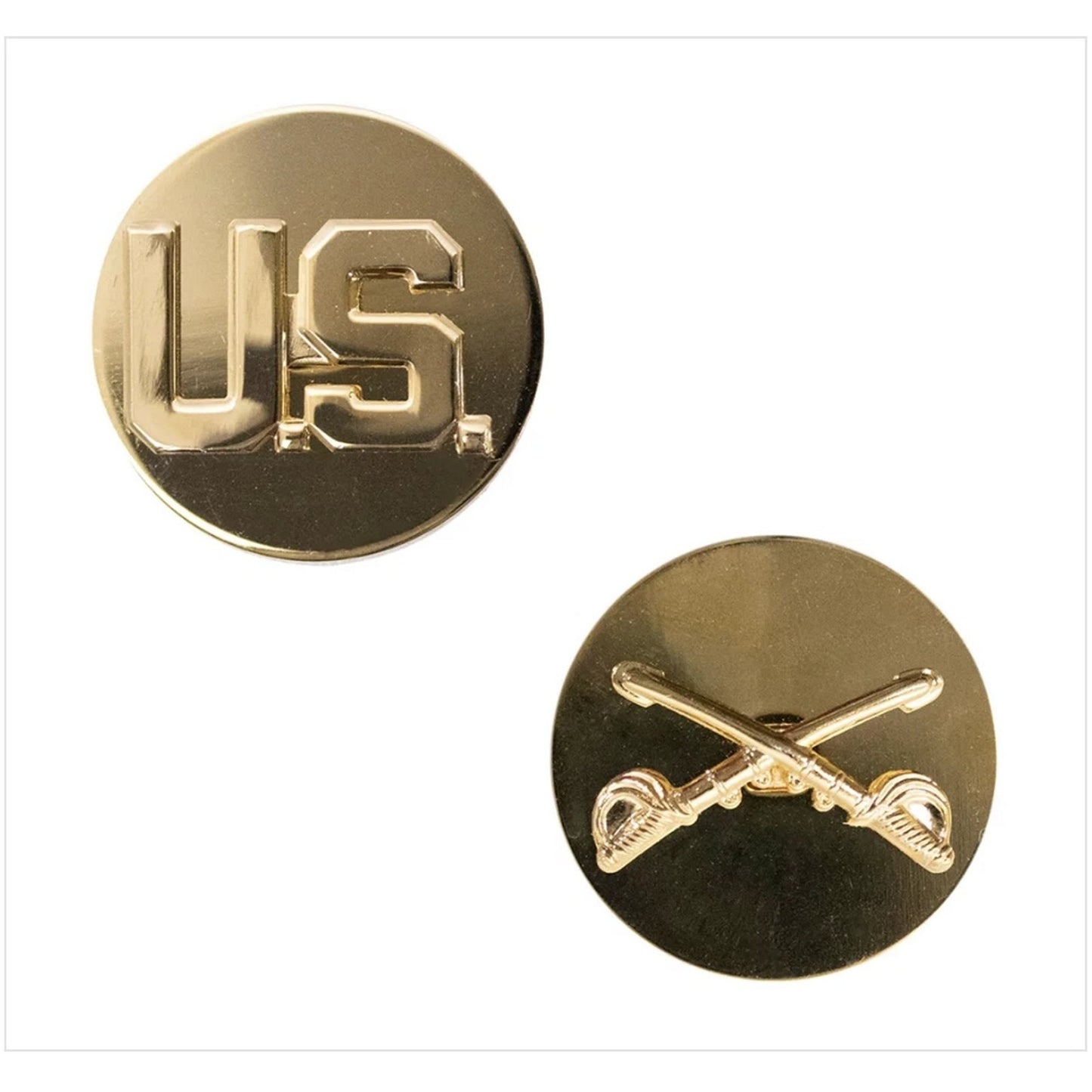 U.S. Army Enlisted Cavalry Novelty Hat Lapel Pin Set Gold Tone 1" Discs, NIP