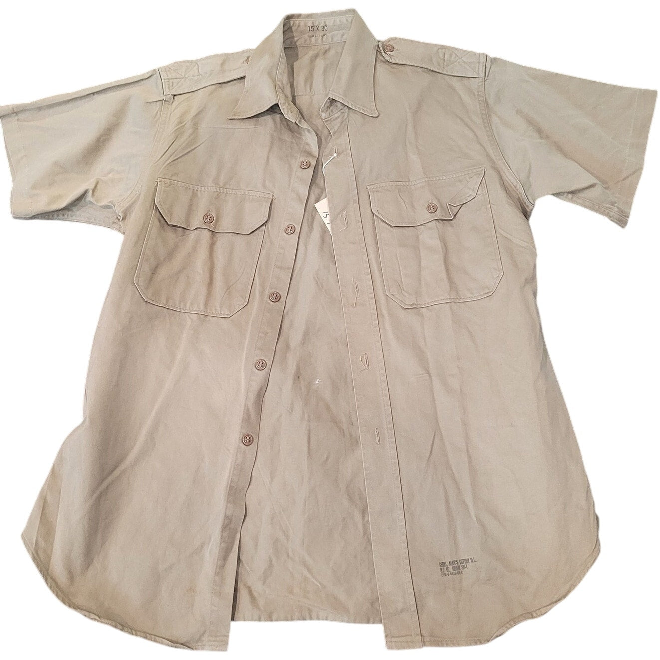 Vintage 1964 U.S. Military Khaki Cotton S/S Shirt – DSA-1-4418-64-C, 15x30