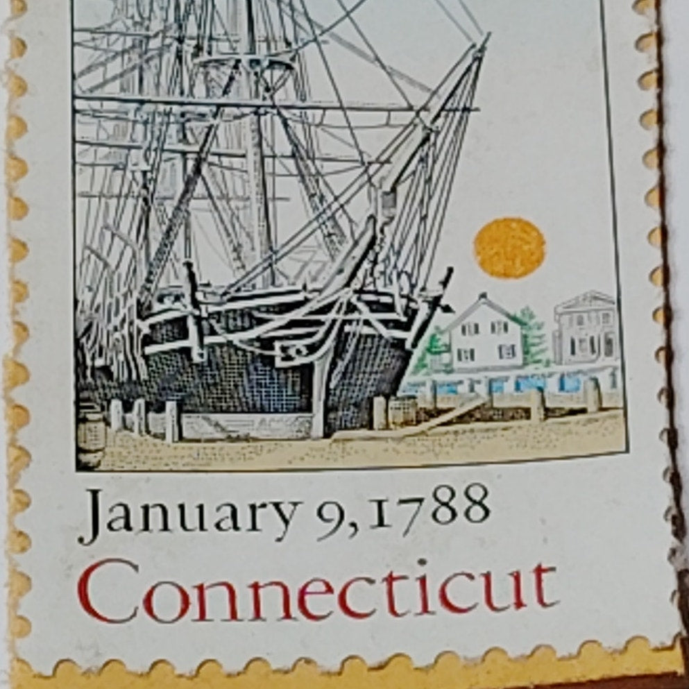 1988 Connecticut 22c Bicentenary Statehood Stamp USPS - Mystic Seaport Ship
