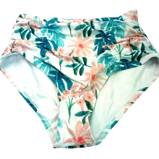 Floral High‑Waist Bikini Bottoms Women’s Size S Light Blue Pink White