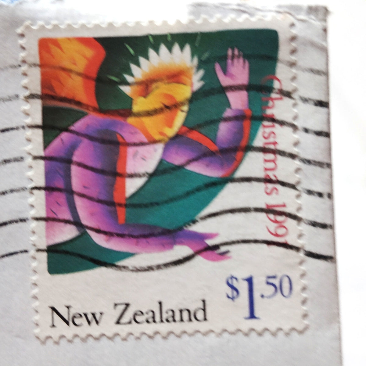 New Zealand 1991 Christmas $1.50 Stamp Postal Cover to USA FASTPOST