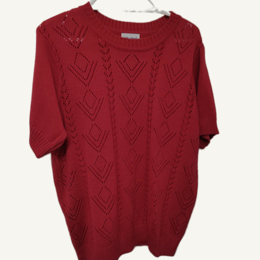 Vicki Wayne Pink XL Acrylic Short Sleeve Sweater - Diamond Knit Pattern