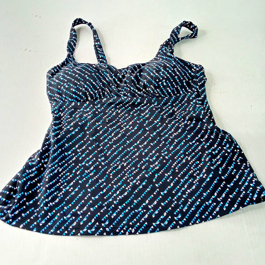 Beautikini Geometric Underwire Tankini Top Black Teal White Print M (8-10)