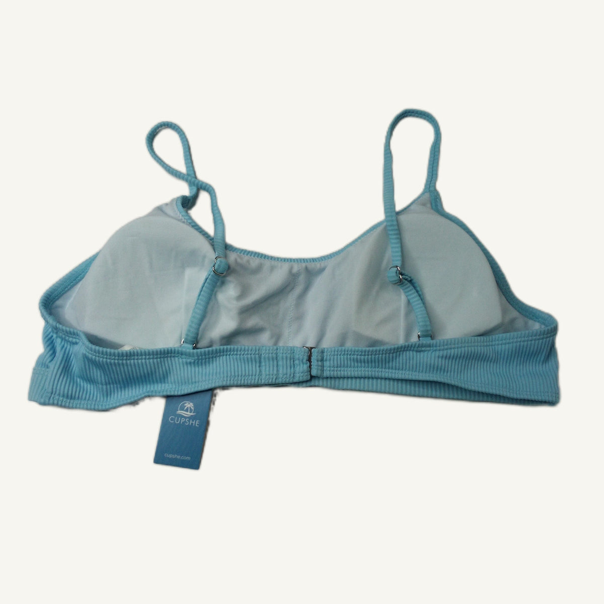 Cupshe Sky Blue Ribbed Bralette Bikini Top XL New with Tags V-Neck Swim
