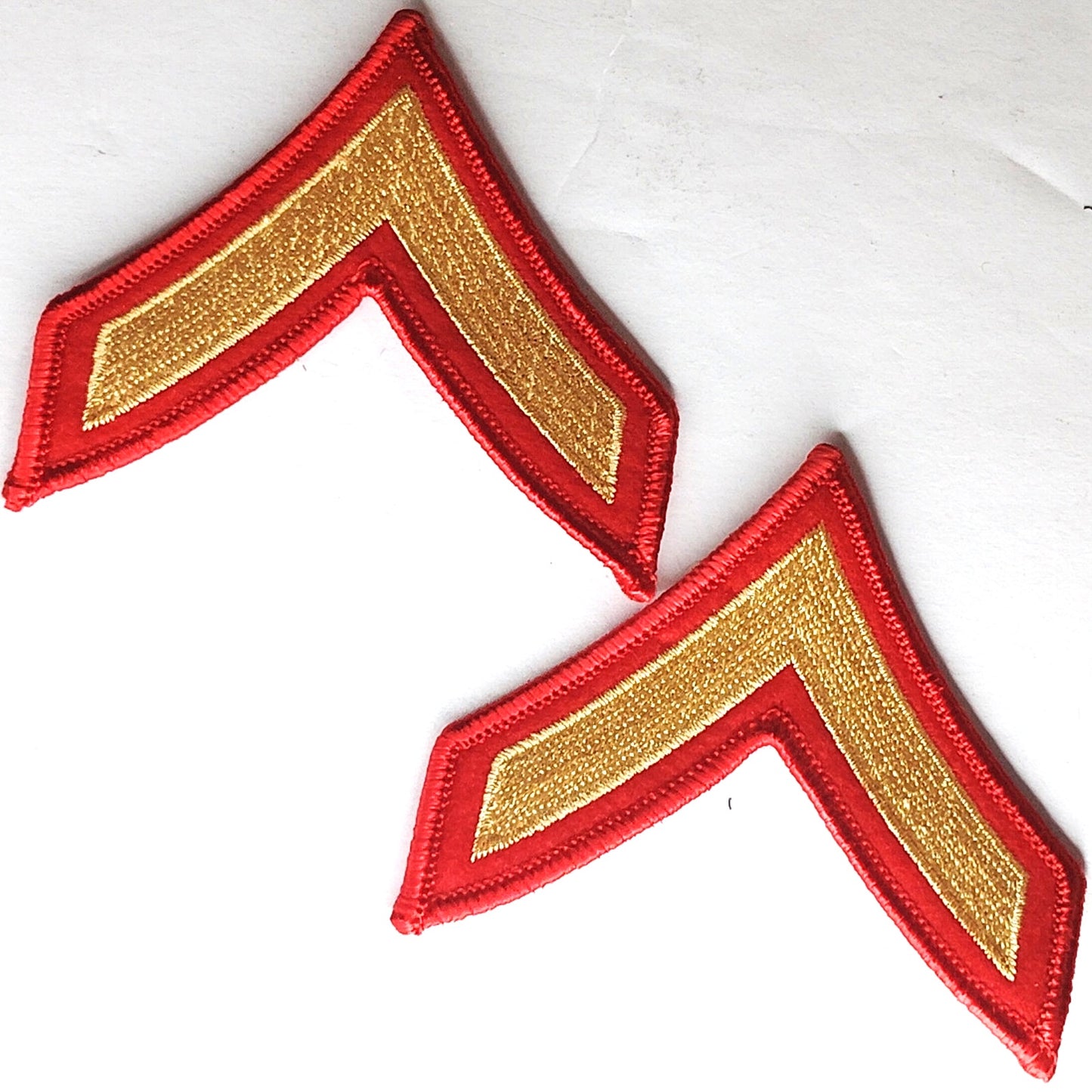 USMC PFC E‑2 Chevrons Set Green/Red 3" × 2‑5/8" Pair, Sew-On, Private 1st Class