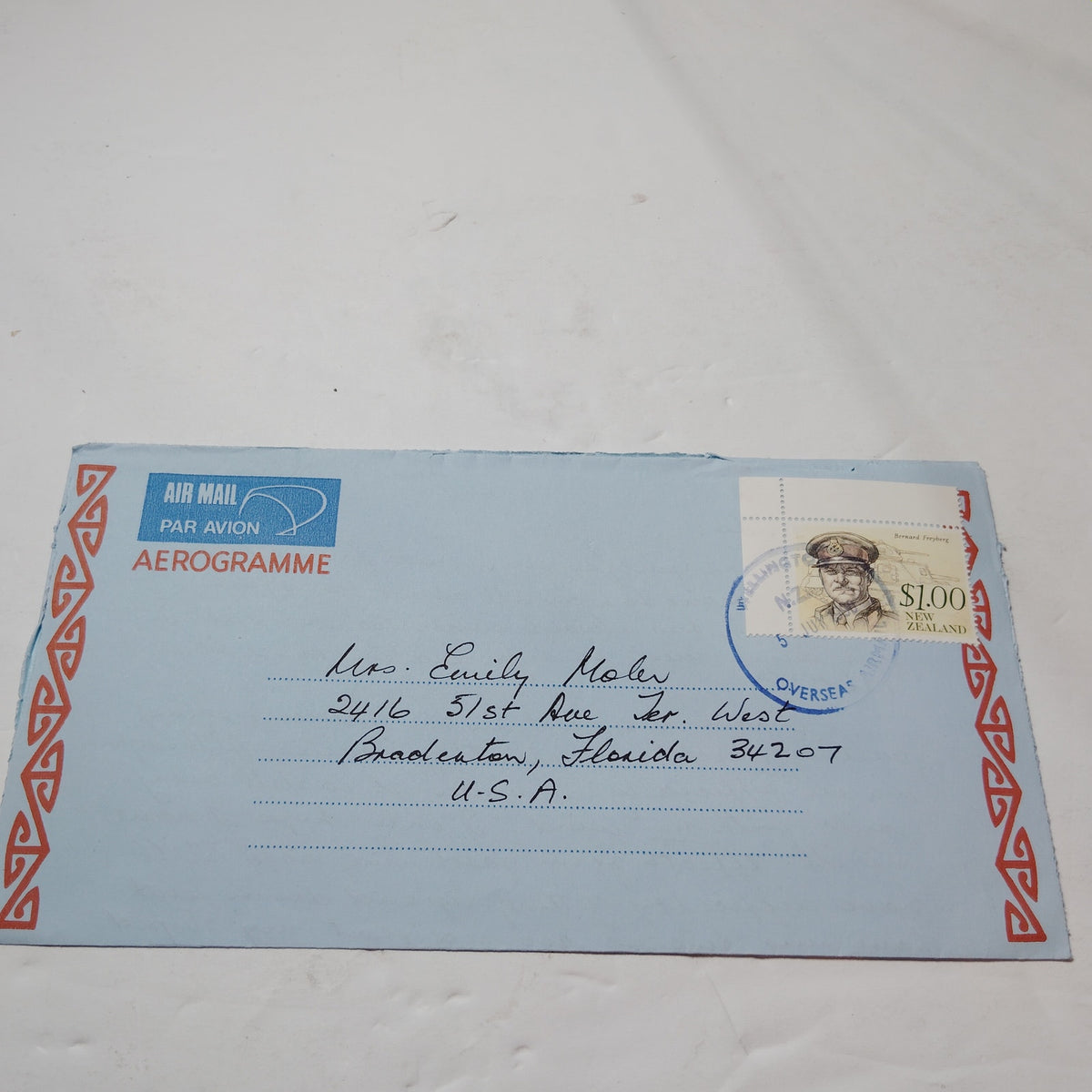 New Zealand 1990 Aerogramme $1.00 Bernard Freyberg Stamp Cover Letter