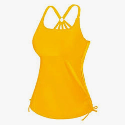 Yonique Cream Orange Tankini Top Side Tie Ruched Blouson Tummy Control 20W