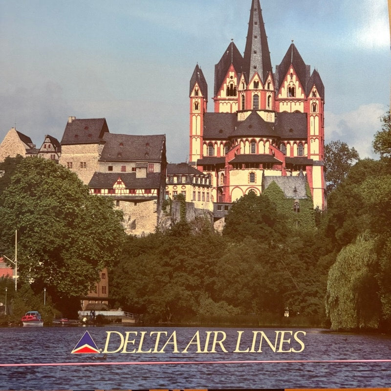 Original 1970's Delta Air Lines Germany Travel Poster Limburg Cathedral 28x22
