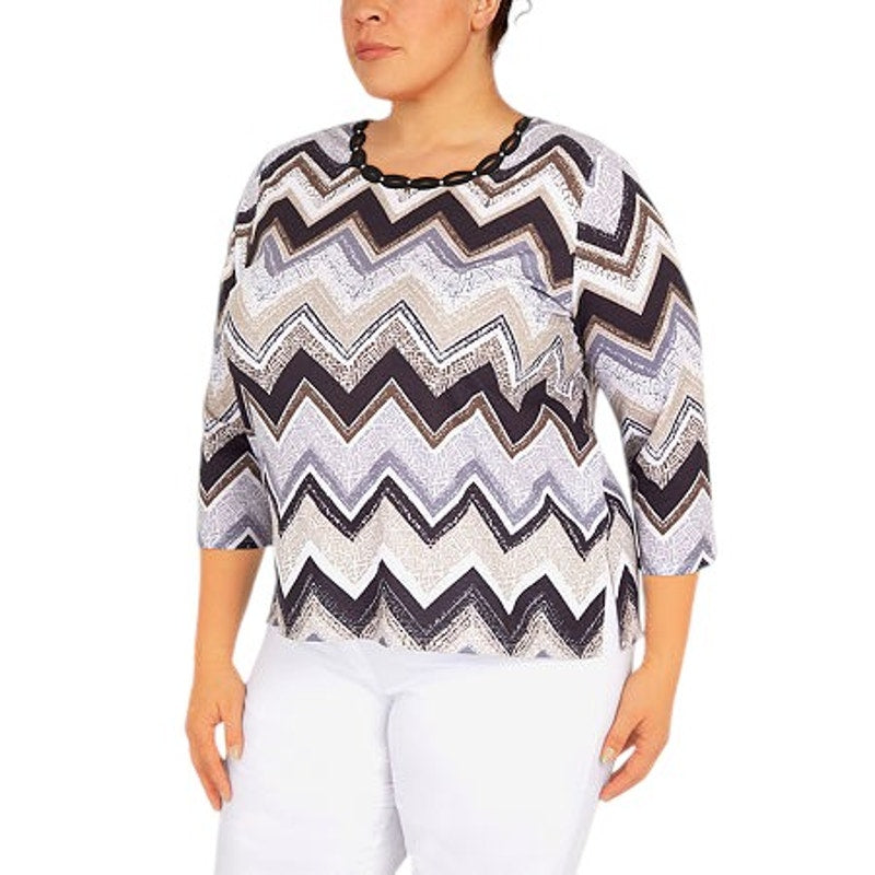 Alfred Dunner Classics Split Crew Neck 3/4 Sleeve Blouse, Petite XL (18P-20P)