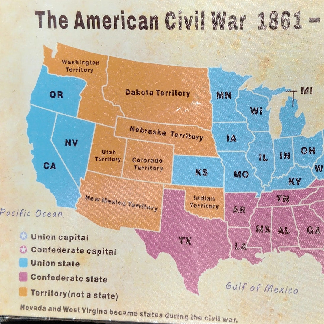 American Civil War Map Canvas Wall Art – 12x16 Framed Poster (1861–1865)