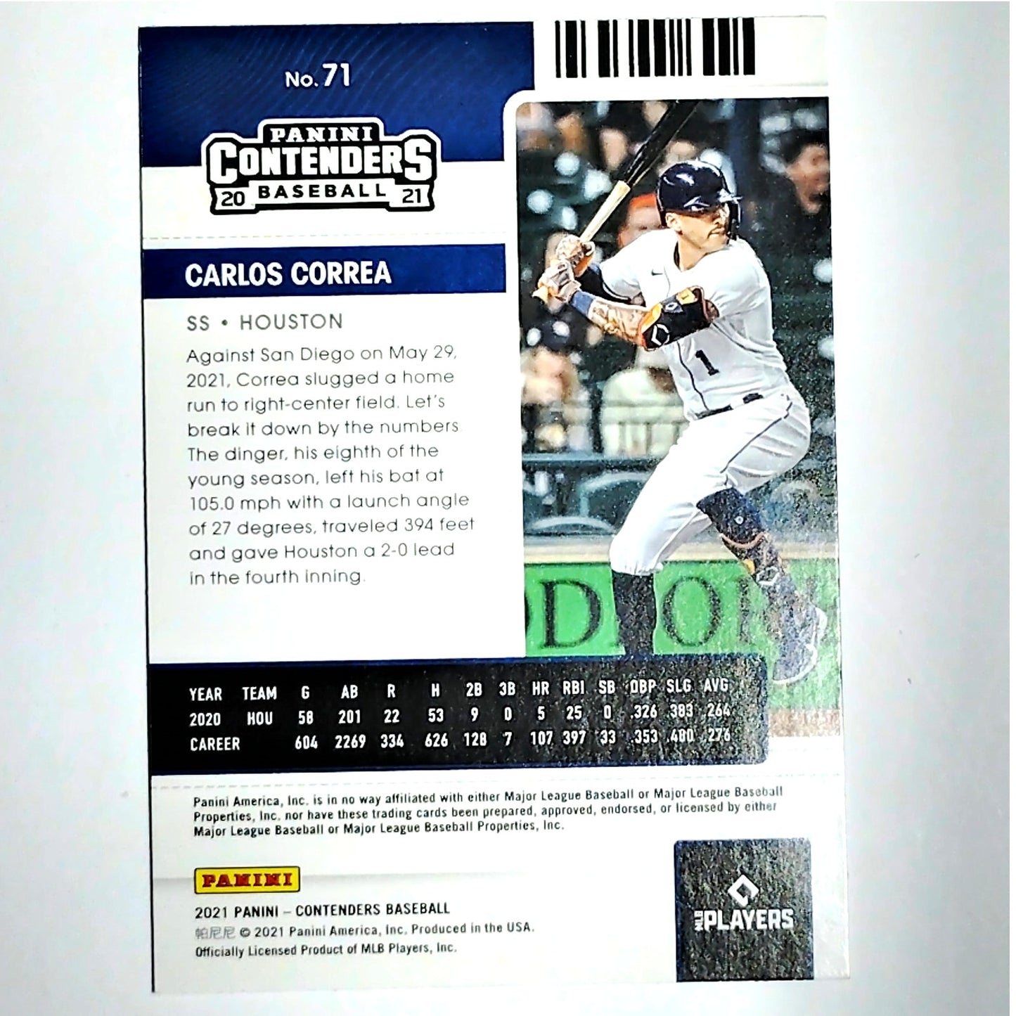 2021 Panini Contenders Carlos Correa, SS, VG/EX, Card #71, Houston Astros