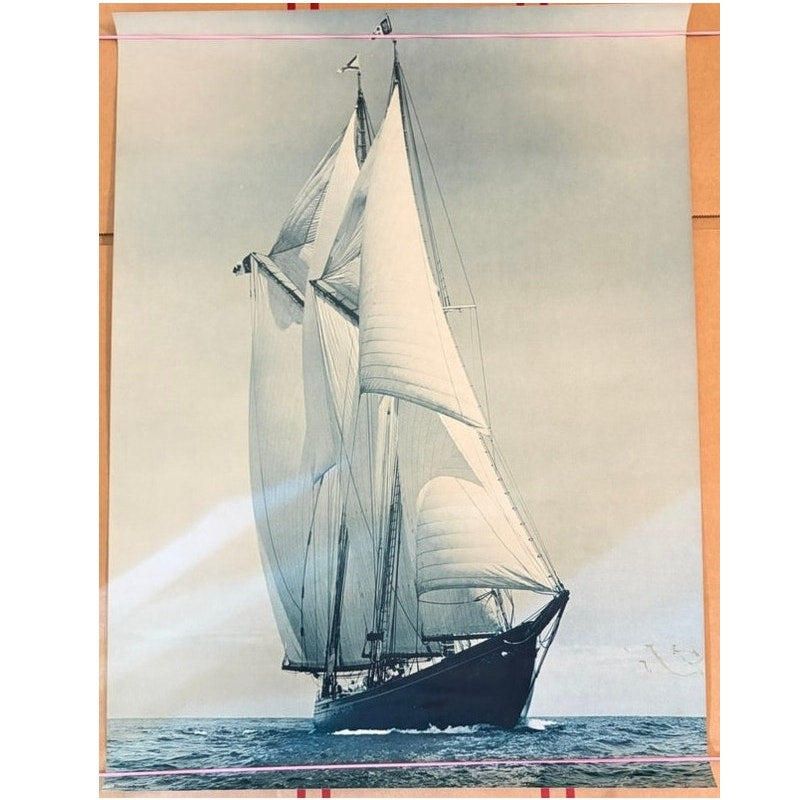 Vintage Bluenose II Schooner Ship Poster Print - Sepia & Blue, 24" x 18"