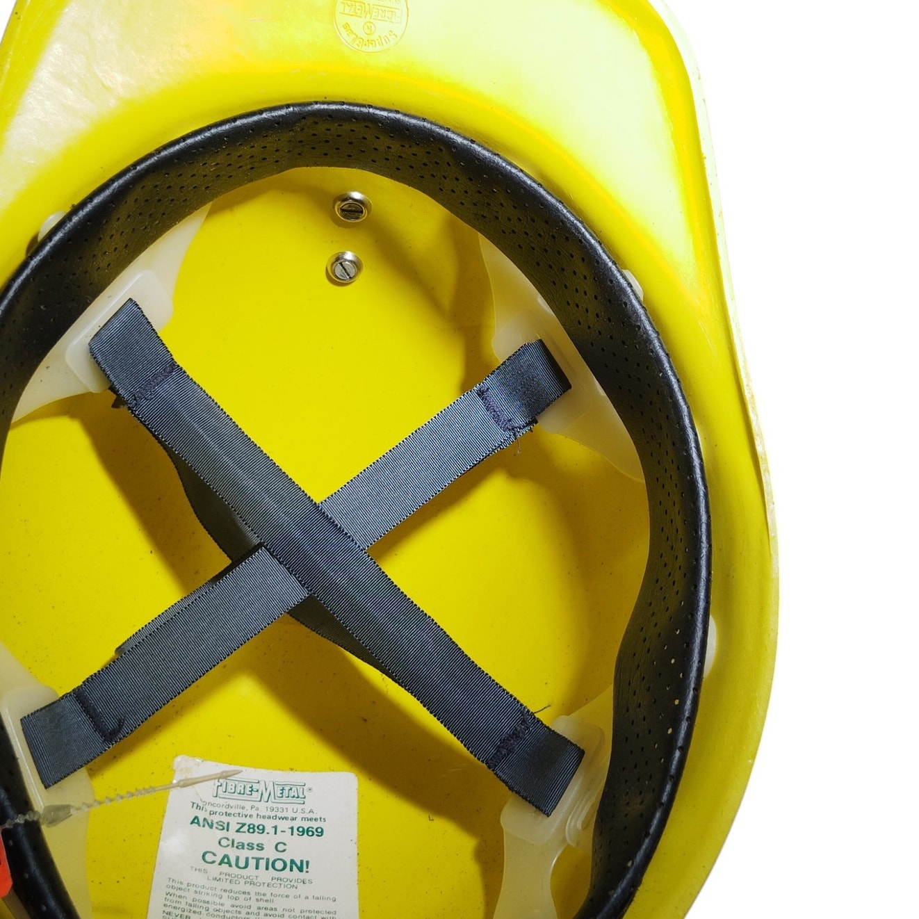 1970's Fibre-Metal Yellow Safety Headwear, ANSI Z89.1-1969 Class C w/ Universal Lamp Bracket No. L-1