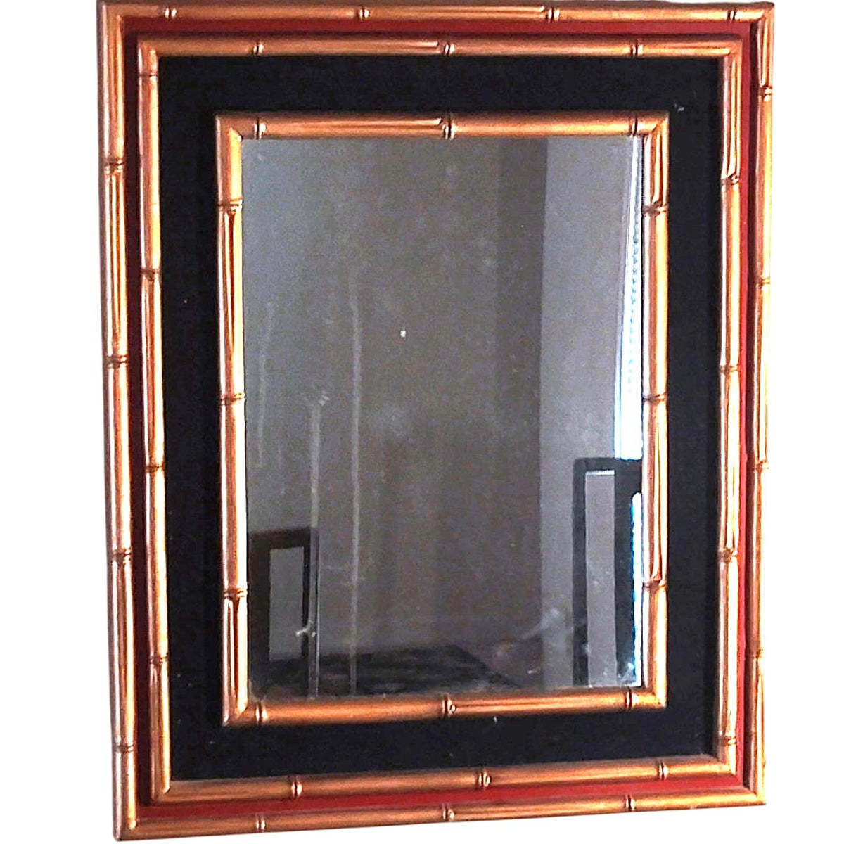 VTG 1970s Gold Faux Bamboo Wall Mirror Hollywood Regency Chinoiserie 22.5x19.5