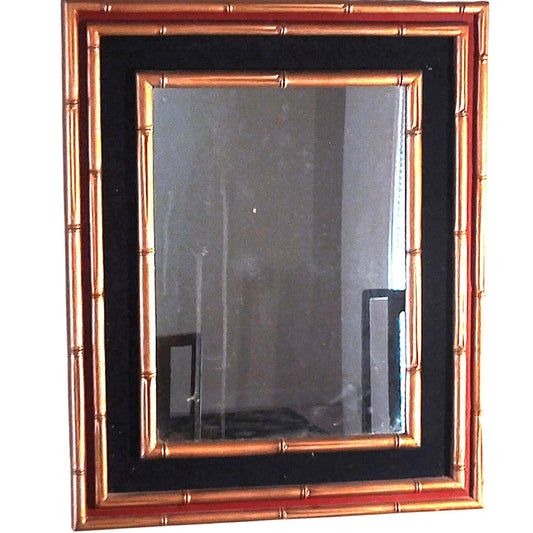 VTG 1970s Gold Faux Bamboo Wall Mirror Hollywood Regency Chinoiserie 22.5x19.5