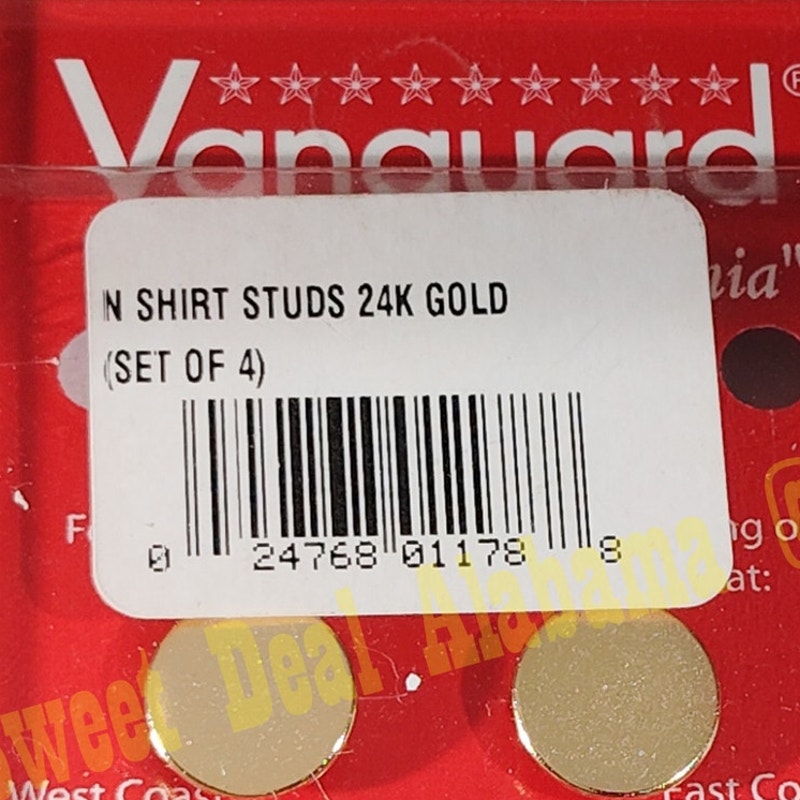 Vanguard Navy Shirt Studs, 24k Gold Plated Button Studs, Set of 4. 3/8"D, NIP