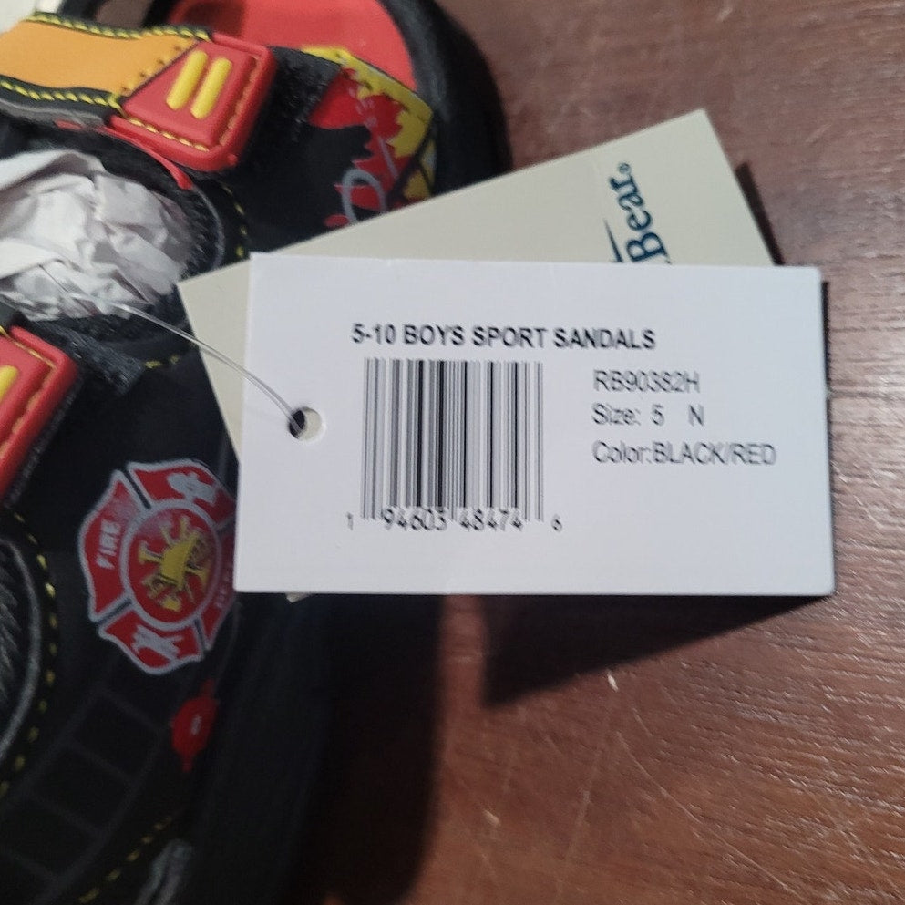 Rugged Bear Kids’ Black/Red Fire Dept. Sport Sandals, Water-Ready Size 5 Toddler