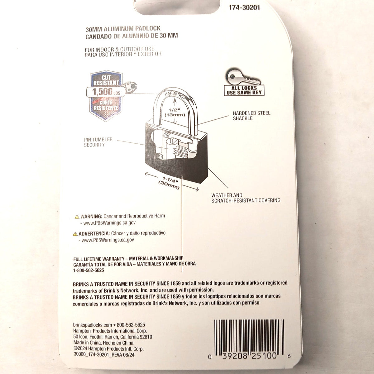 Brinks 174-30201 30mm Aluminum Padlock 2-Pack Keyed Alike Standard Security